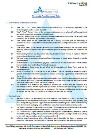 Terms and Conditions for Sale